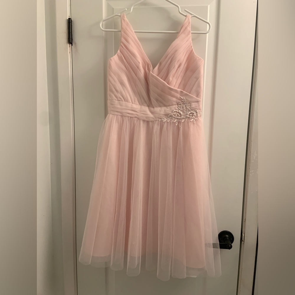 Alfred Angelo Light Pink Chiffon V-Neck Floral Waist Party Dress